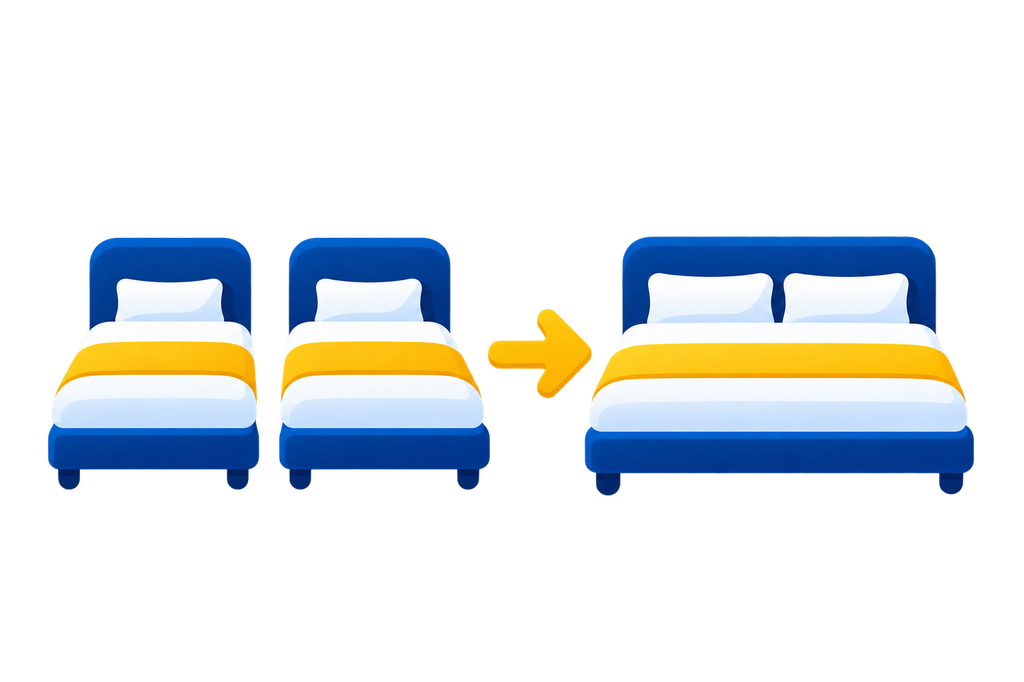 Twin-to-double bed setup
